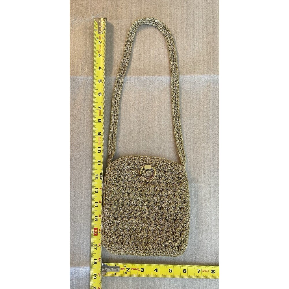 Vintage 1960s Magid Italy Crochet Satin Evening Clutch Gold Woven Handle Bag - Picture 6 of 13
